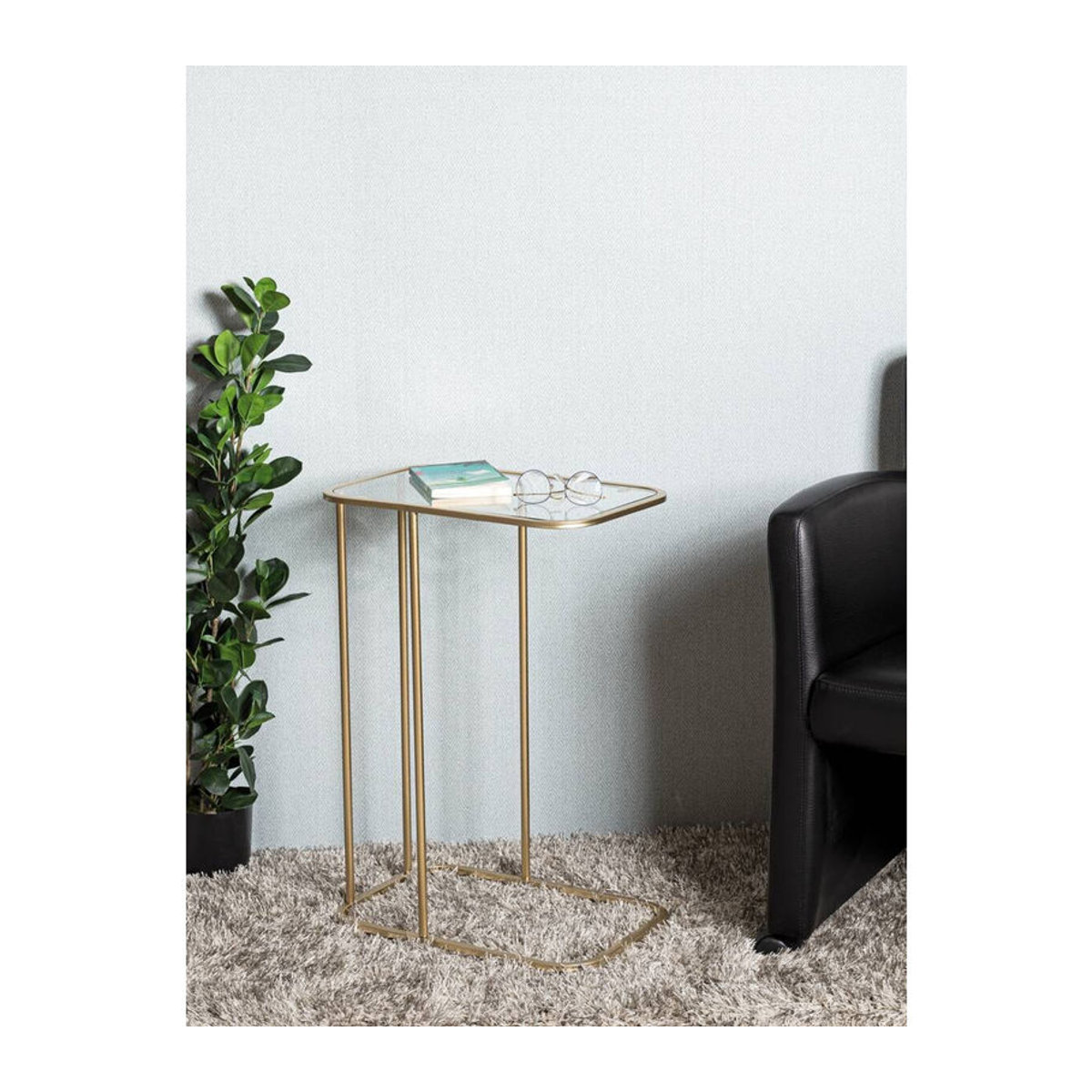 HAKU Beistelltisch Modern in Gold mit Metallgestell und Klarglas, Rechteckig, B 45 cm x T 30 cm x H 65 cm - Bild 2