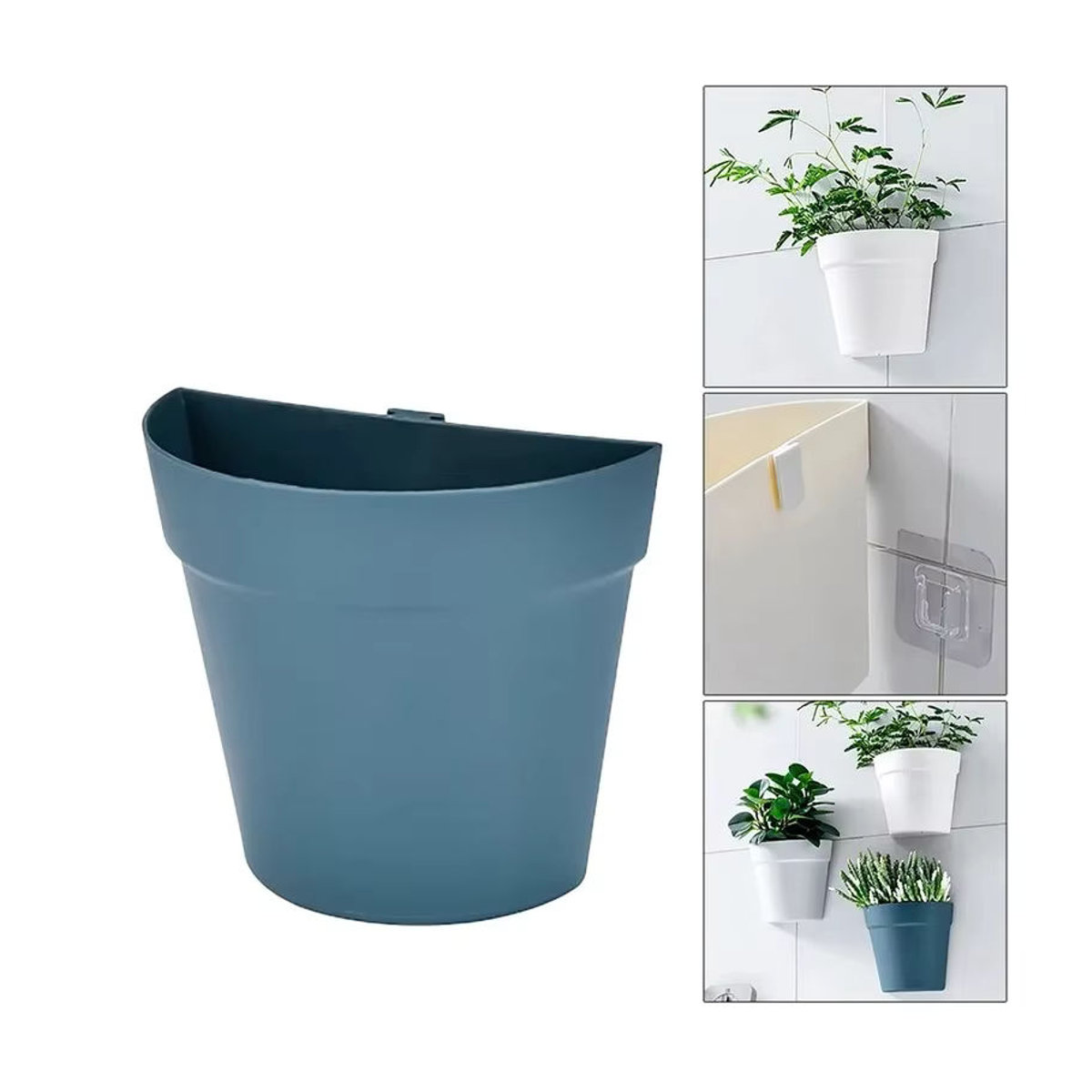 Halbkreisförmige Wandblumentöpfe aus Kunststoff für Garten und Balkon in Beige und Blau - Bild 5