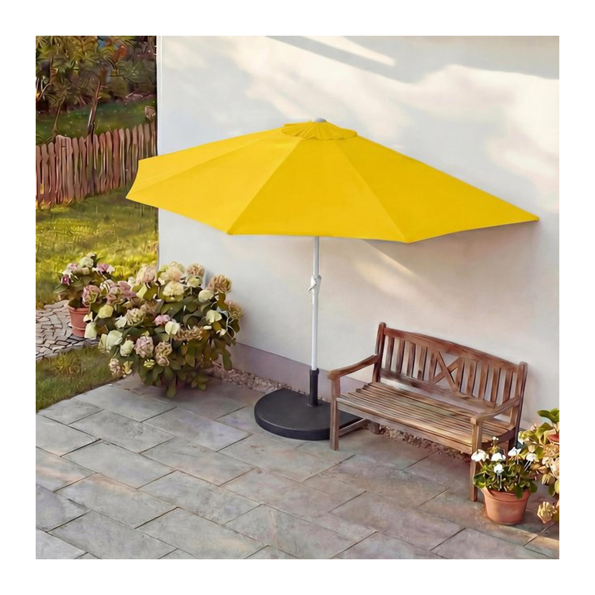 Halbrund Sonnenschirm Lorca von MCW in Gelb mit Ständer, UV 50+ Polyester und Aluminium, Durchmesser: 270 cm - Bild 1