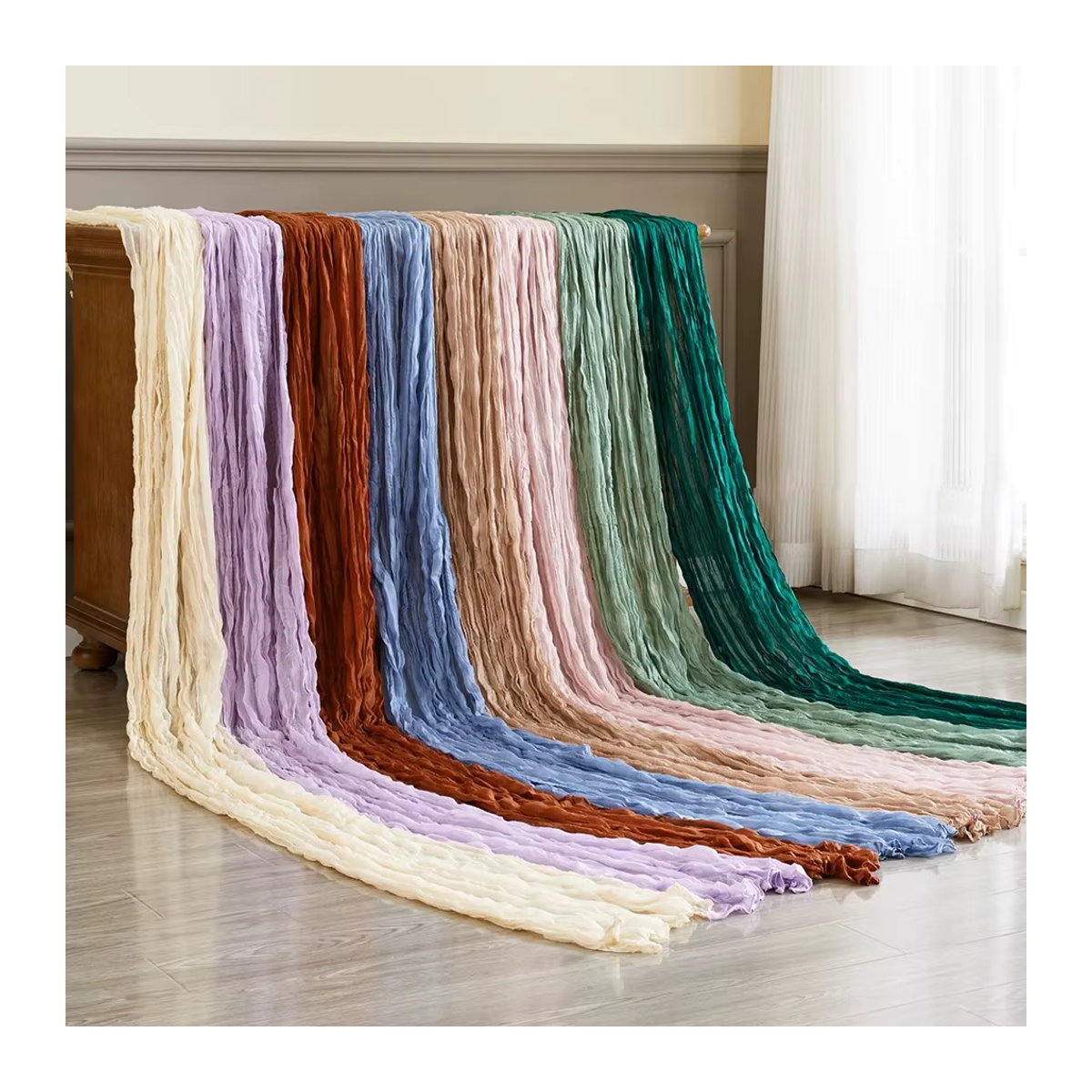 Halbtransparenter Gaze-Tischläufer in Salbei-Grün für deine Tischdekoration im Vintage-Stil, B: 90 cm, L: 300 cm - Bild 3