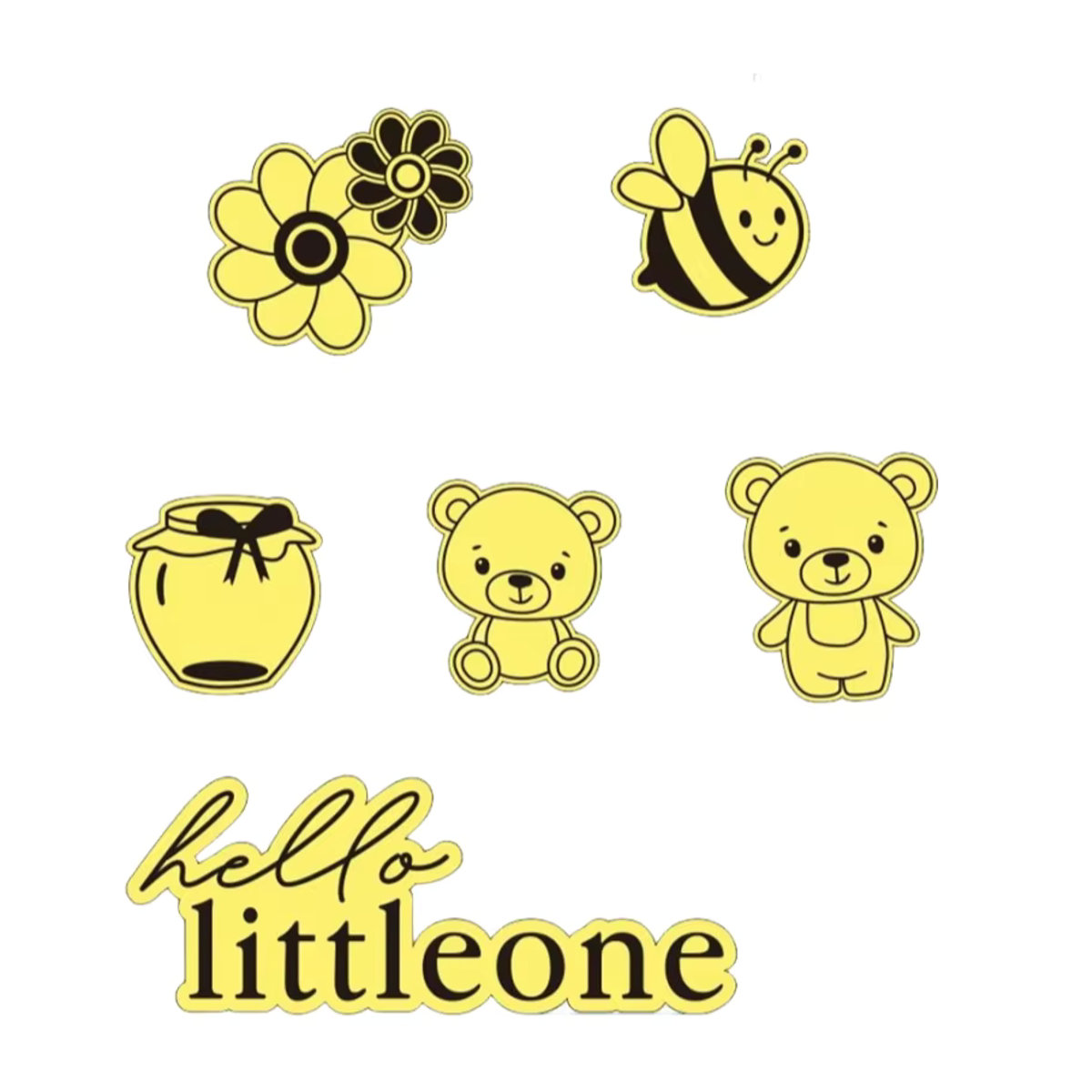 Hallo Littleone 6er Set Kuchen Topper Bär und Honigbiene in Gold für Kinder Geburtstagsdekoration aus Papier - Bild 2