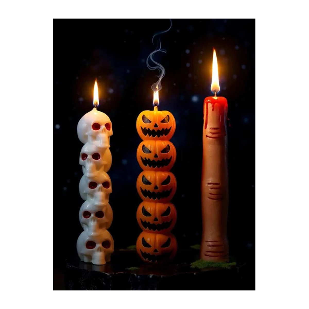 Halloween Aromatherapie-Kerzen-Set aus Sojawachs mit Totenkopf, Kürbis und Knochenfingern in Mehrfarbig als Horror-Heimdekoration - Bild 1