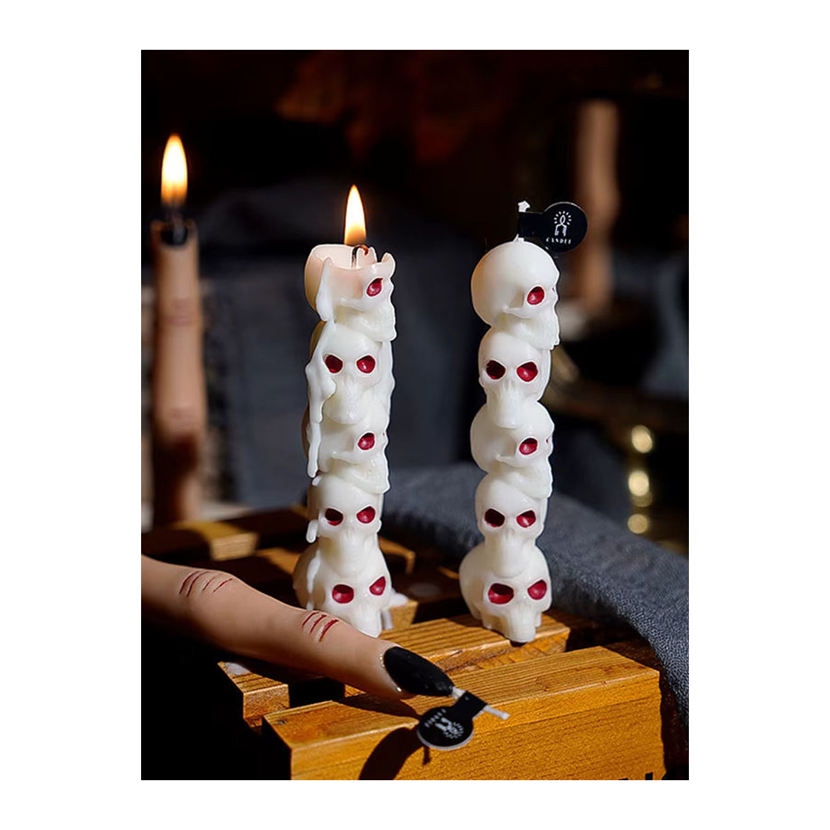 Halloween Aromatherapie-Kerzen-Set aus Sojawachs mit Totenkopf, Kürbis und Knochenfingern in Mehrfarbig als Horror-Heimdekoration - Bild 4