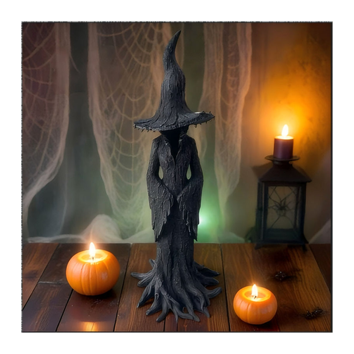 Halloween Cracker-Fass-Hexe-Statue aus Kunstharz in Schwarz zur Heimdekoration - Bild 1