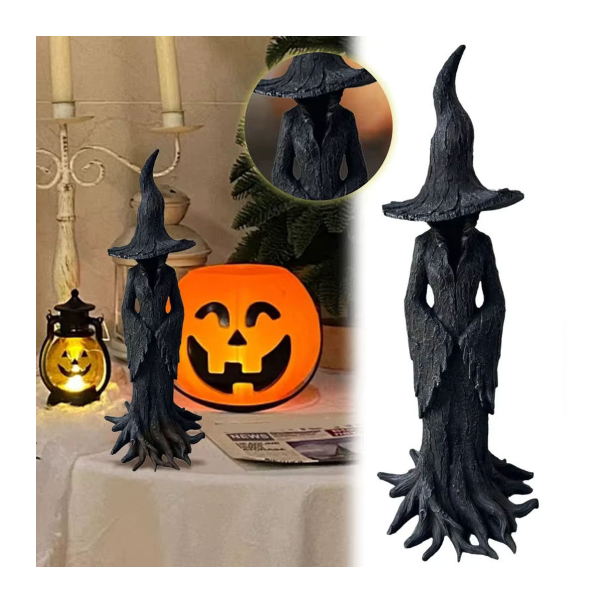 Halloween Cracker-Fass-Hexe-Statue aus Kunstharz in Schwarz zur Heimdekoration - Bild 2