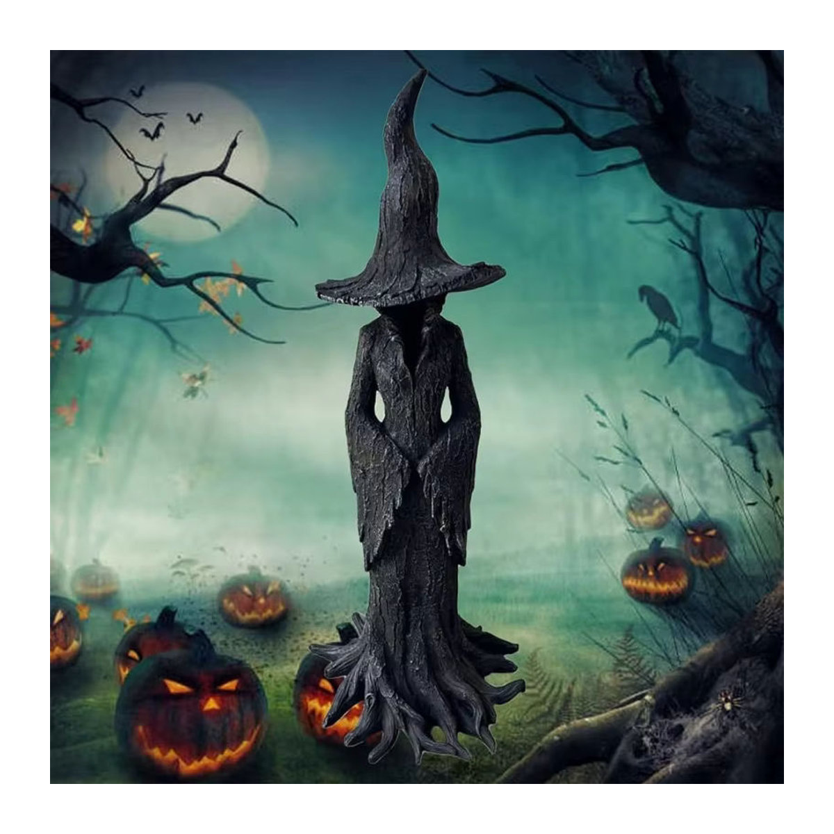Halloween Cracker-Fass-Hexe-Statue aus Kunstharz in Schwarz zur Heimdekoration - Bild 3