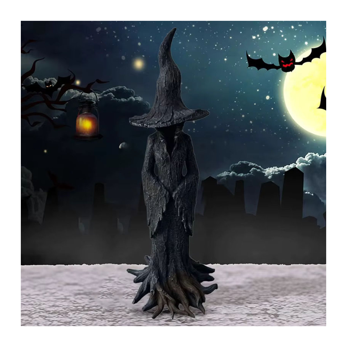 Halloween Cracker-Fass-Hexe-Statue aus Kunstharz in Schwarz zur Heimdekoration - Bild 4