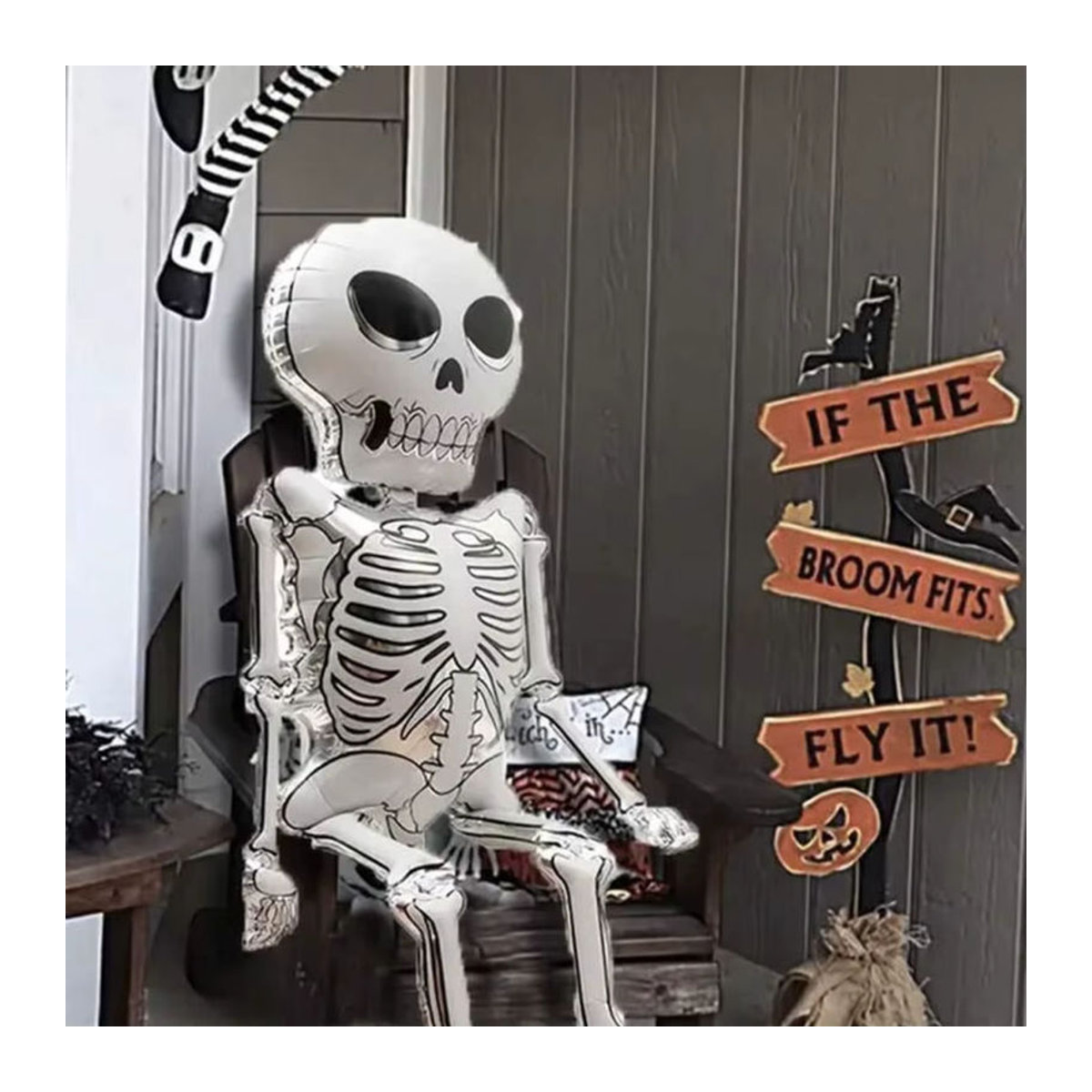 Halloween Dekorationsballons aus Aluminiumfolie in Weiß mit Geisterkopf und Kürbis-Motiv - Bild 1