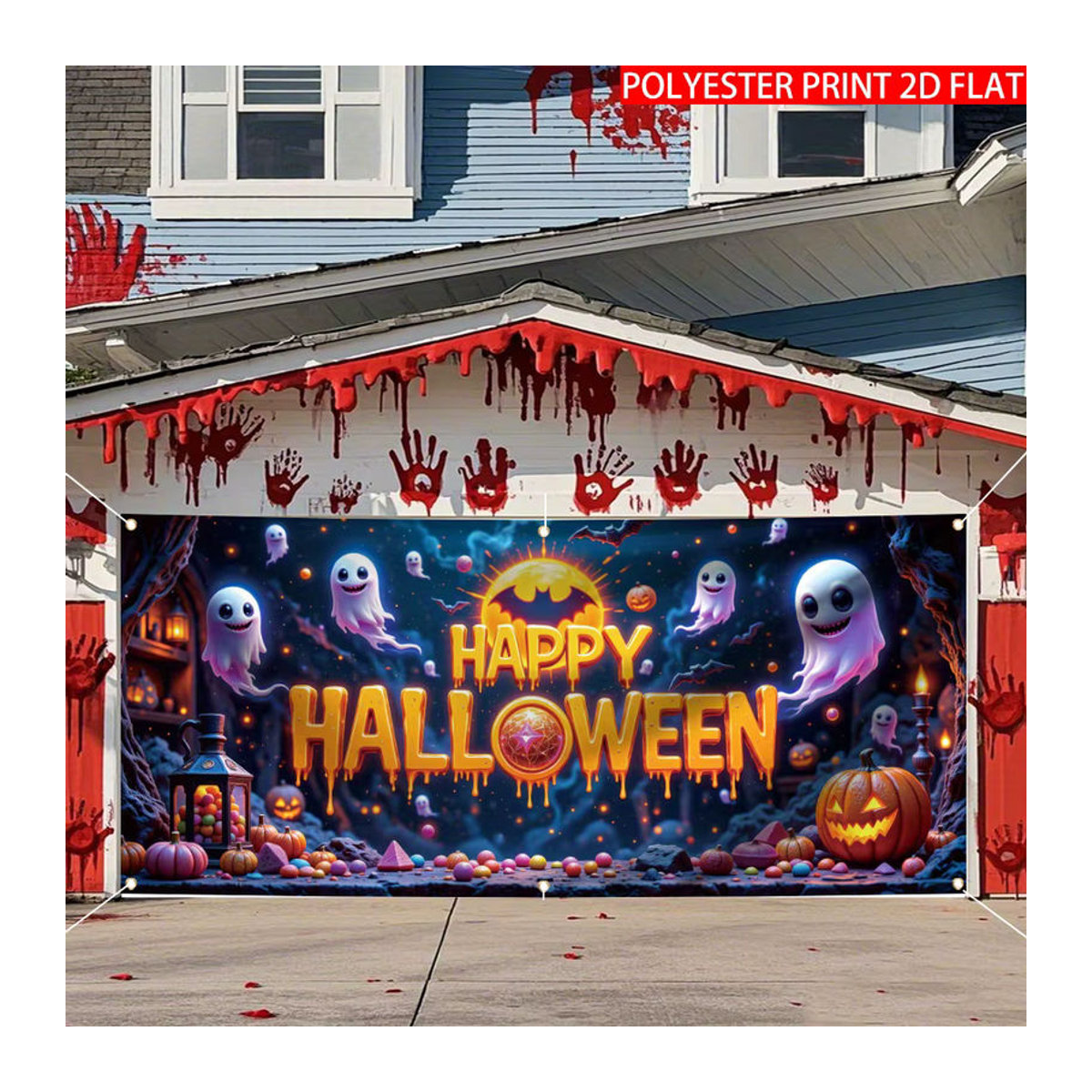 Halloween Dekorationsbanner mit Geist Motiv als mehrfarbiges Textil-Hintergrundtuch in rechteckiger Form - Bild 3