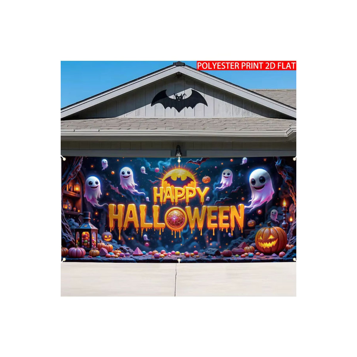 Halloween Dekorationsbanner mit Geist Motiv als mehrfarbiges Textil-Hintergrundtuch in rechteckiger Form - Bild 4
