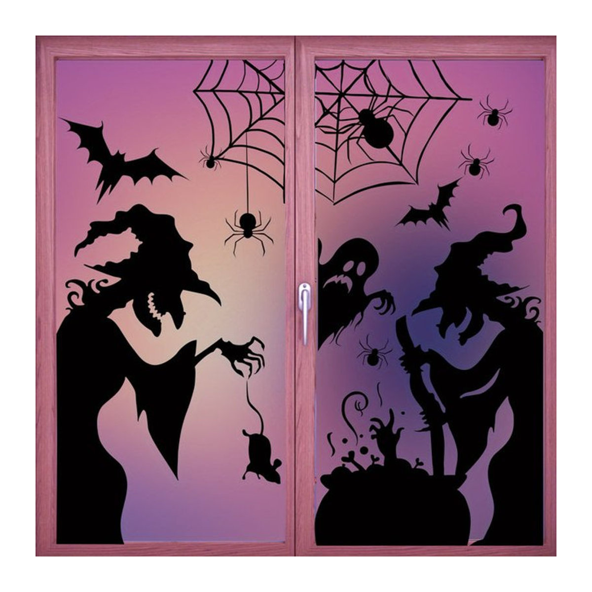 Halloween Fensteraufkleber Set in Schwarz mit Hexen, Geistern, Fledermäusen, Mäusen und Spinnennetzen zur elektrostatischen Adsorption - Bild 1