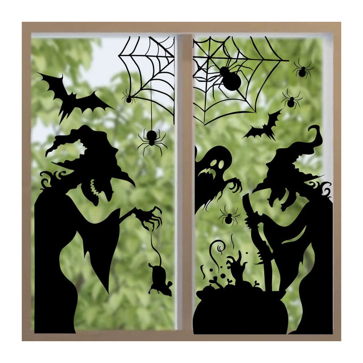 Halloween Fensteraufkleber Set in Schwarz mit Hexen, Geistern, Fledermäusen, Mäusen und Spinnennetzen zur elektrostatischen Adsorption - Bild 2