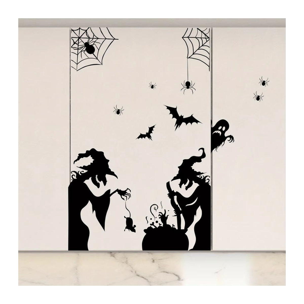 Halloween Fensteraufkleber Set in Schwarz mit Hexen, Geistern, Fledermäusen, Mäusen und Spinnennetzen zur elektrostatischen Adsorption - Bild 4