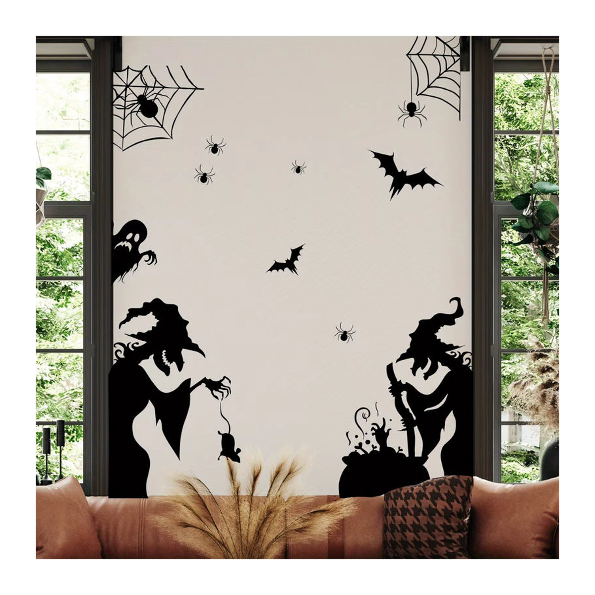 Halloween Fensteraufkleber Set in Schwarz mit Hexen, Geistern, Fledermäusen, Mäusen und Spinnennetzen zur elektrostatischen Adsorption - Bild 5
