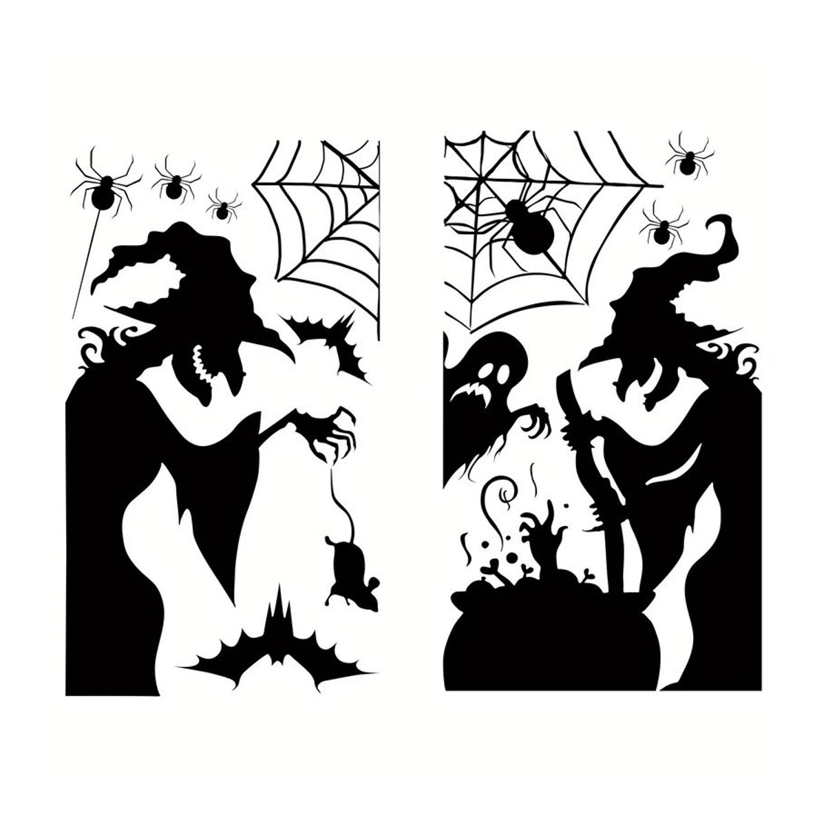 Halloween Fensteraufkleber Set in Schwarz mit Hexen, Geistern, Fledermäusen, Mäusen und Spinnennetzen zur elektrostatischen Adsorption - Bild 6