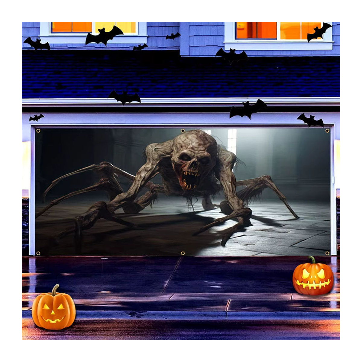 Halloween Garagentor Banner mit Schädel und Spinnen Design aus Polyester, mehrfarbig, B: 150 cm, H: 100 cm - Bild 2