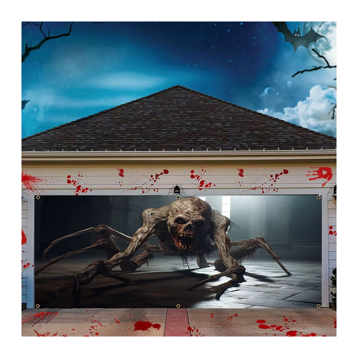 Halloween Garagentor Banner mit Schädel und Spinnen Design aus Polyester, mehrfarbig, B: 150 cm, H: 100 cm - Bild 3