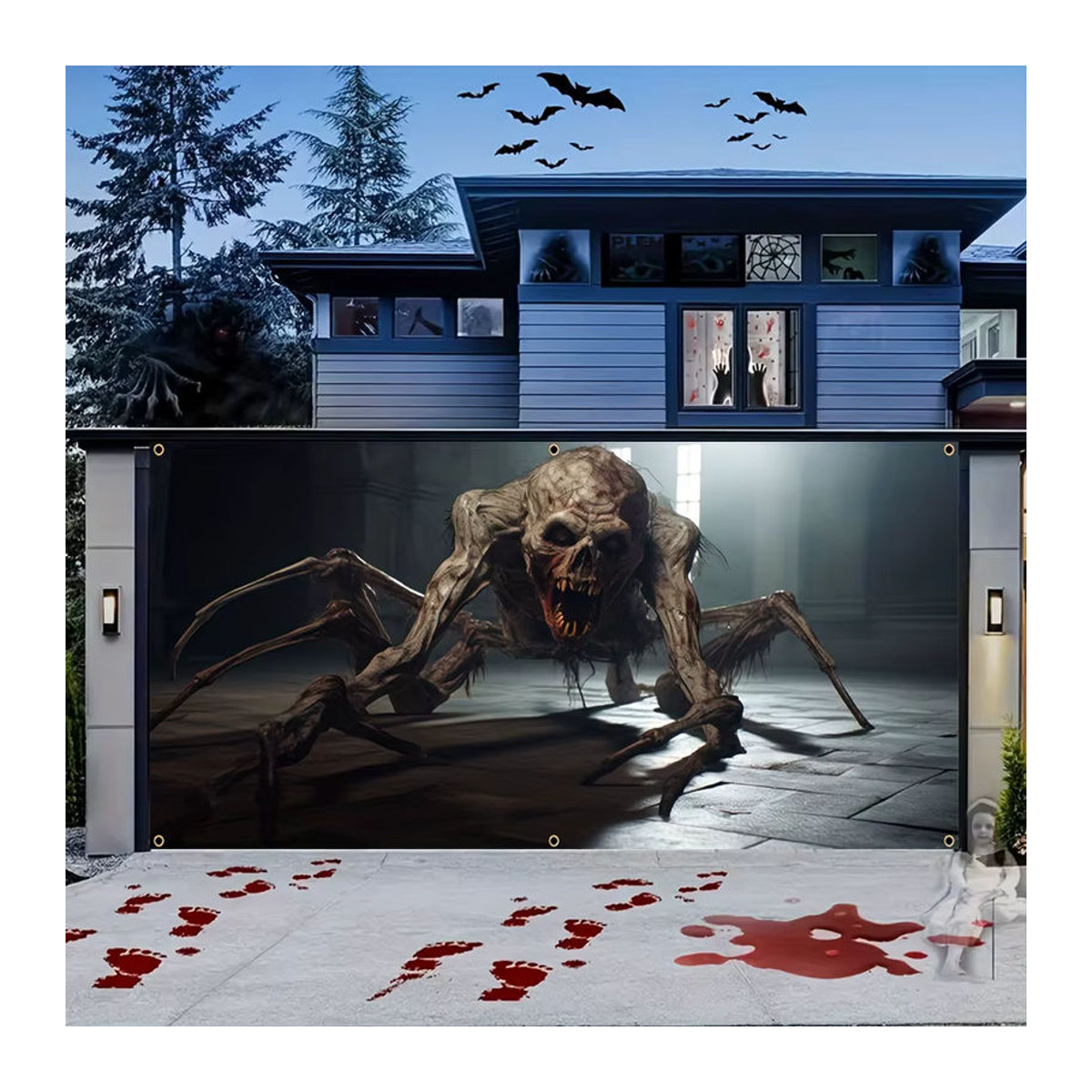 Halloween Garagentor Banner mit Schädel und Spinnen Design aus Polyester, mehrfarbig, B: 150 cm, H: 100 cm - Bild 5
