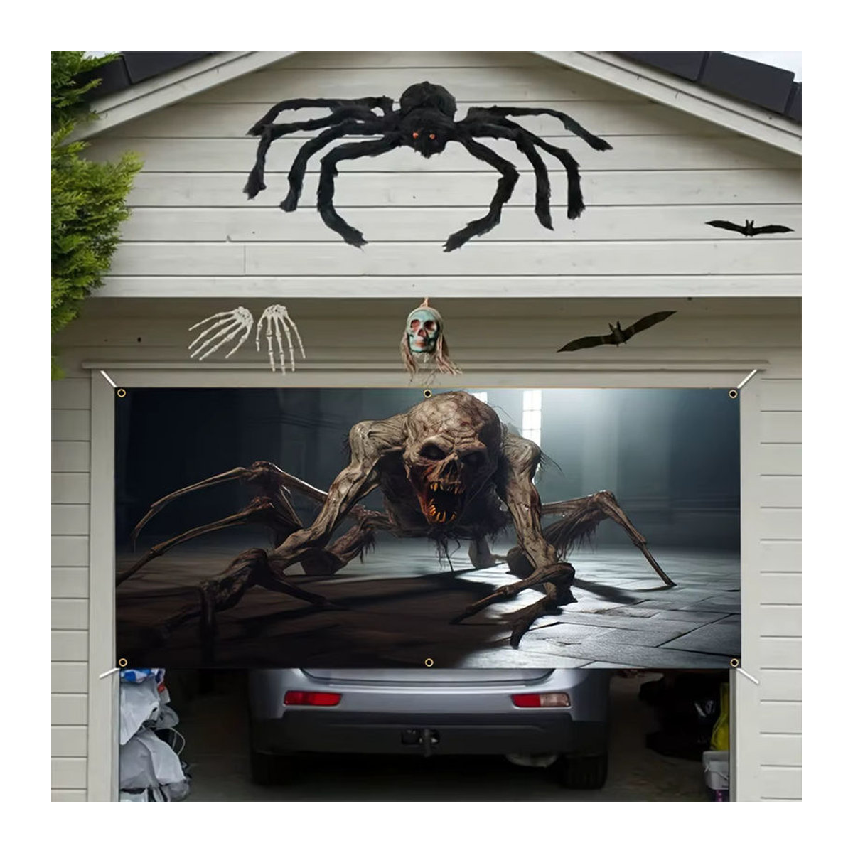 Halloween Garagentor Banner mit Schädel und Spinnen Design aus Polyester, mehrfarbig, B: 150 cm, H: 100 cm - Bild 6