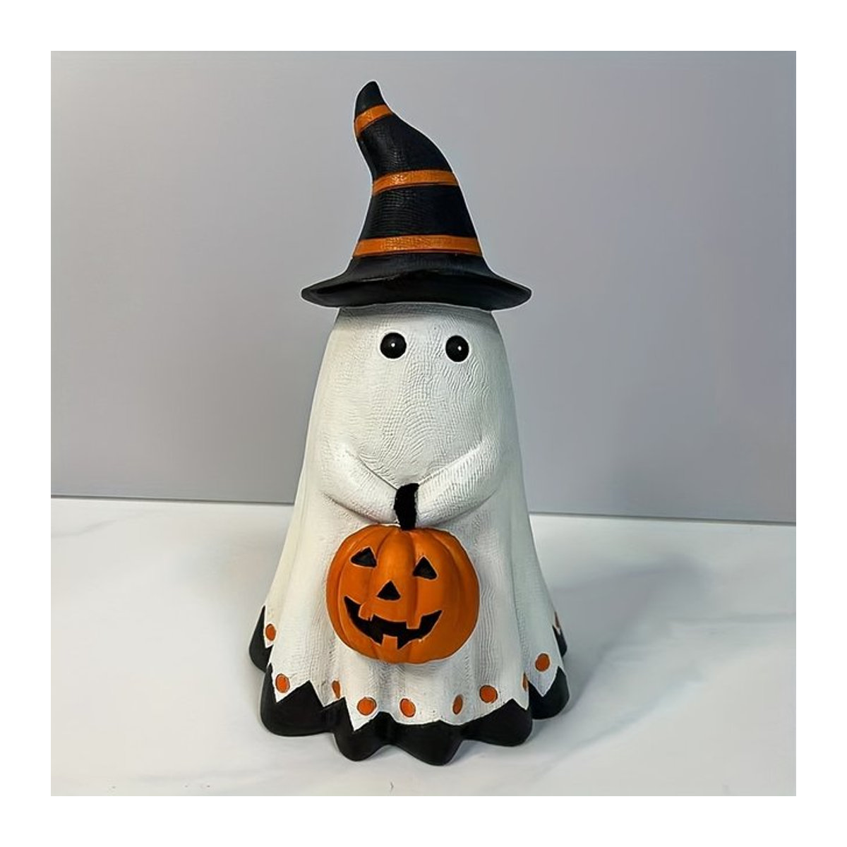 Halloween-Geister mit Kürbis als Tischdekoration aus Kunstharz in Weiß - Bild 1