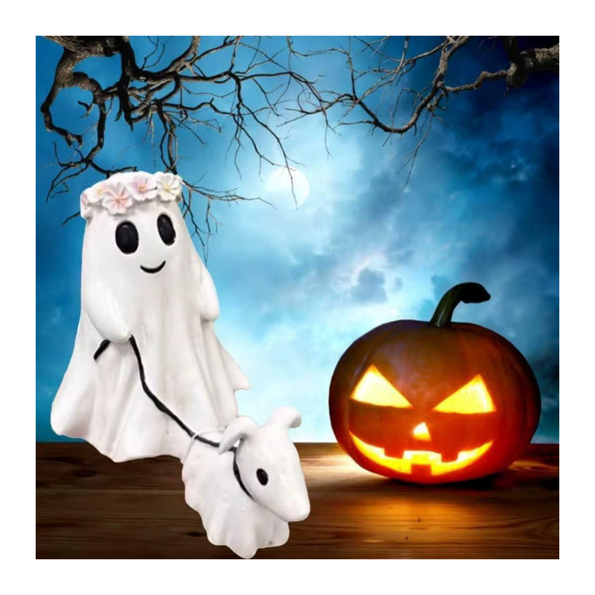 Halloween Ghost Walking Dog Statue aus Keramik in Weiß zur Tischdekoration - Bild 5