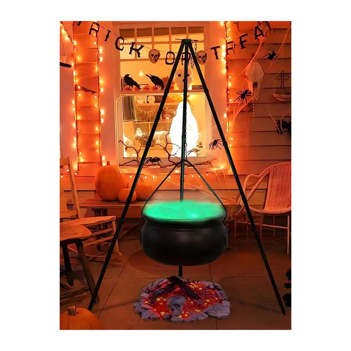 Halloween Hexenkessel mit Stativ und Lichtern als Outdoor Dekoration aus Kunststoff in Schwarz - Bild 7