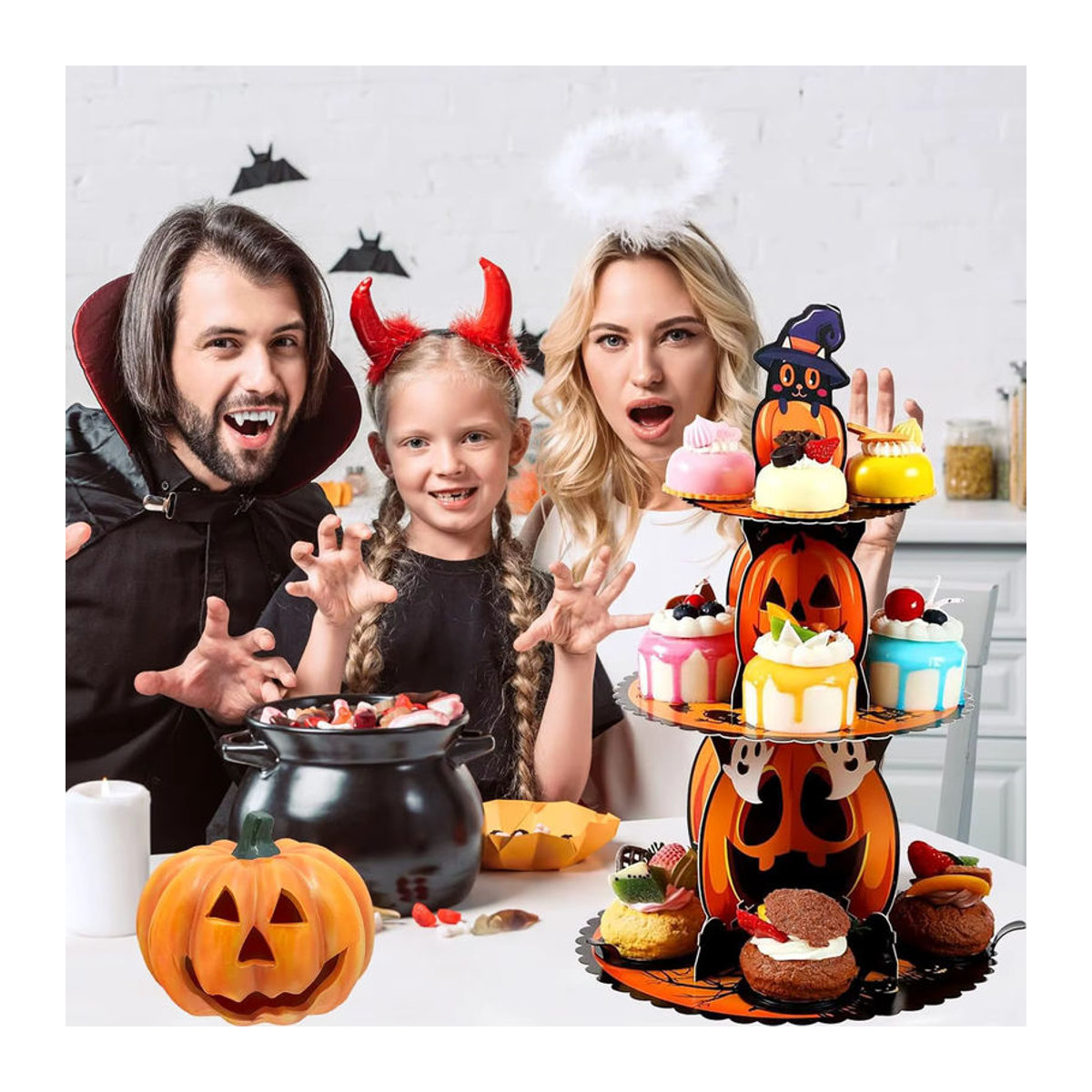 Halloween Kuchenständer aus Papier in Orange für Party und Tischdekoration - Bild 2