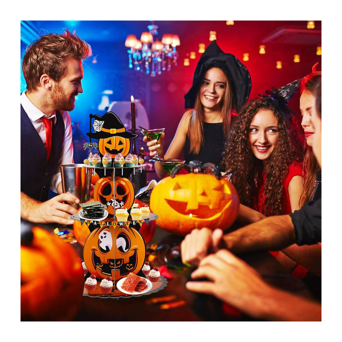 Halloween Kuchenständer aus Papier in Orange für Party und Tischdekoration - Bild 3