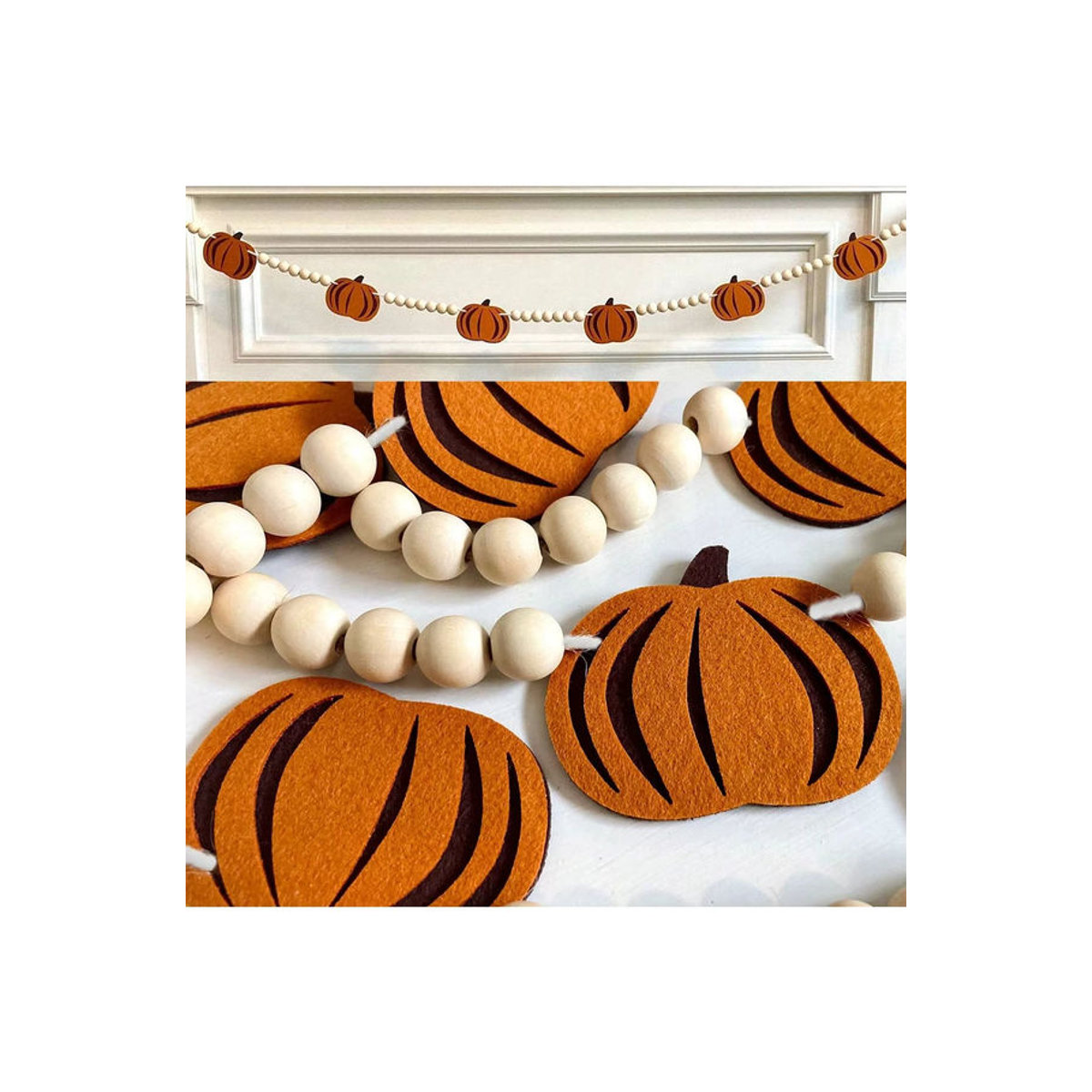 Halloween Kürbis Girlande aus Filz und Holzperlen in Orange für Thanksgiving und Wohnkultur - Bild 7
