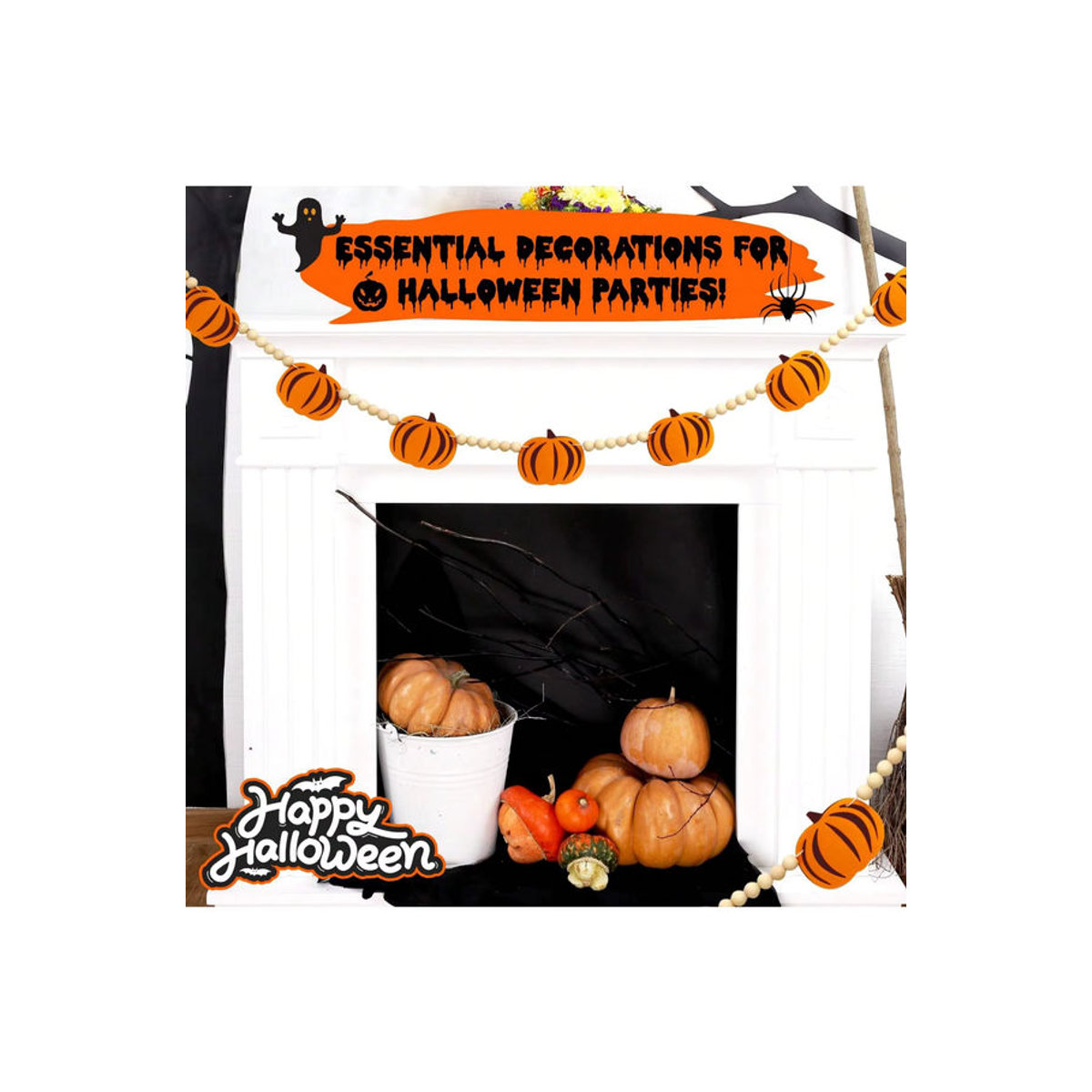 Halloween-Kürbis-Girlande aus Holzperlen und Filz in Orange als herbstliche Wanddekoration für dein Zuhause - Bild 7