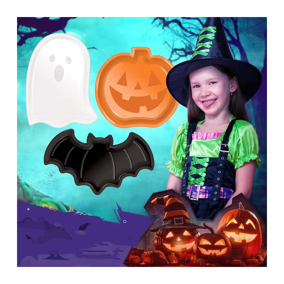 Halloween Kürbis Party Schale aus Kunststoff in Orange und Mehrfarbig für Süßigkeiten und Kekse - Bild 2
