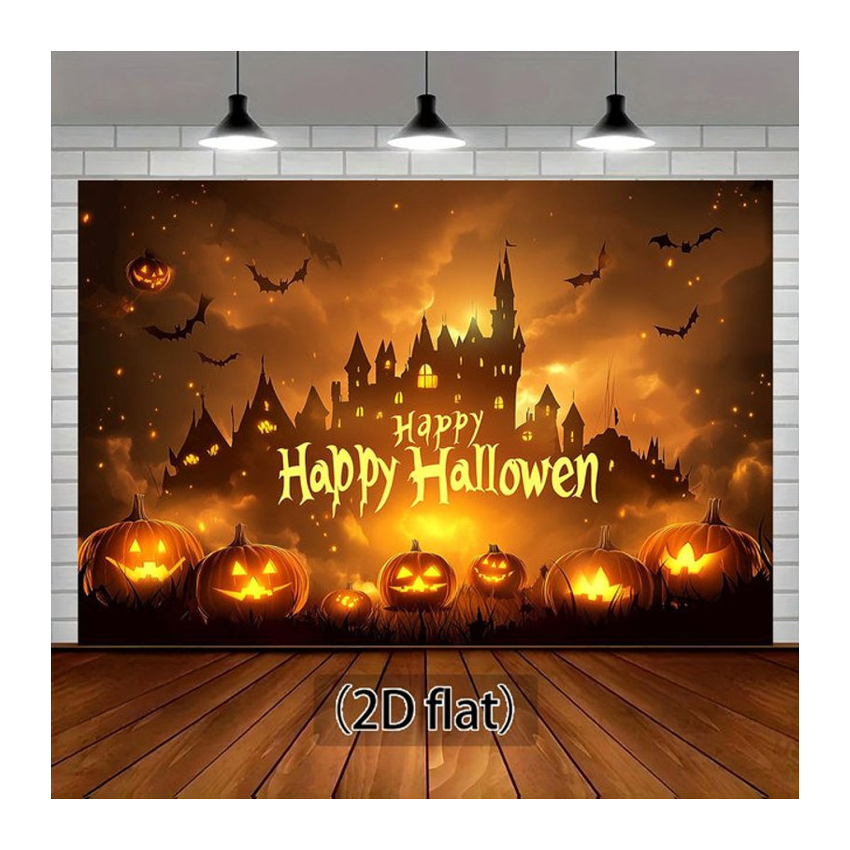 Halloween Party Banner Hintergrundtuch mit Kürbislaternen in Orange und Mehrfarbig, Rechteckiges Fotokabinen-Dekorationstuch - Bild 1