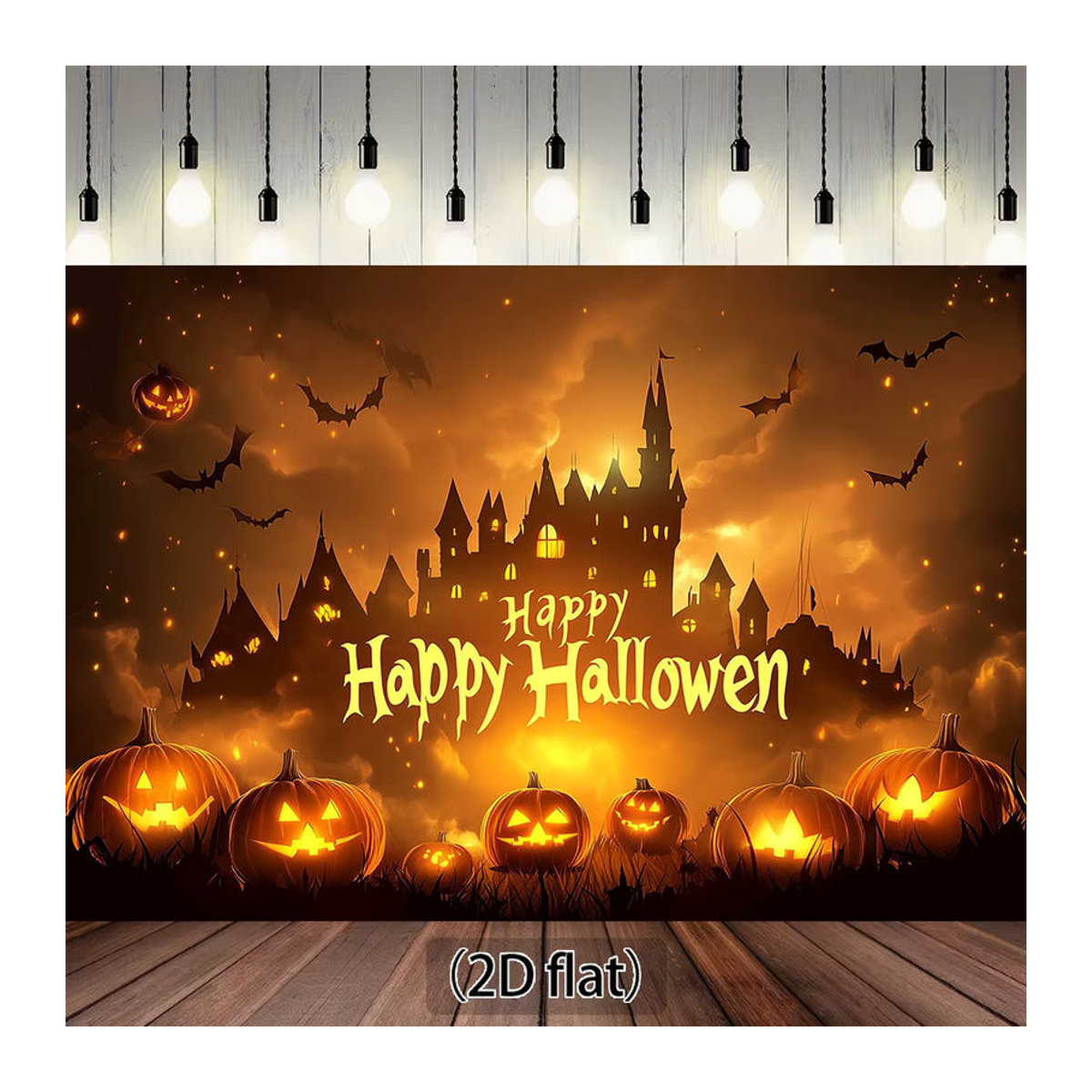 Halloween Party Banner Hintergrundtuch mit Kürbislaternen in Orange und Mehrfarbig, Rechteckiges Fotokabinen-Dekorationstuch - Bild 2