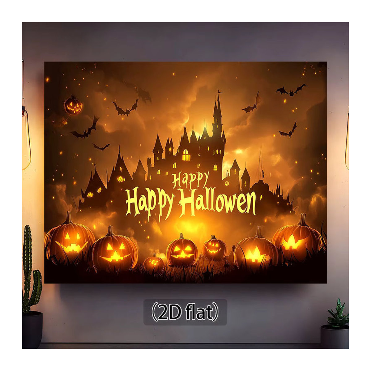 Halloween Party Banner Hintergrundtuch mit Kürbislaternen in Orange und Mehrfarbig, Rechteckiges Fotokabinen-Dekorationstuch - Bild 3