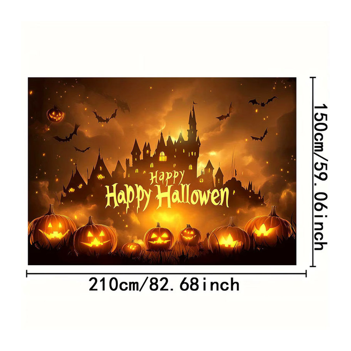 Halloween Party Banner Hintergrundtuch mit Kürbislaternen in Orange und Mehrfarbig, Rechteckiges Fotokabinen-Dekorationstuch - Bild 4