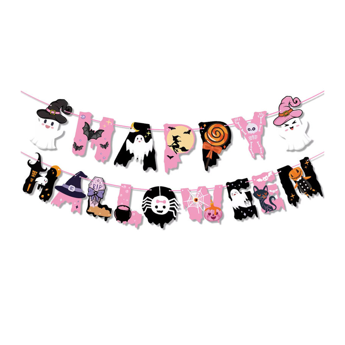 Halloween Party Girlande aus Papier mit Geist, Fledermaus und Spinne in Mehrfarbig zur Dekoration - Bild 6