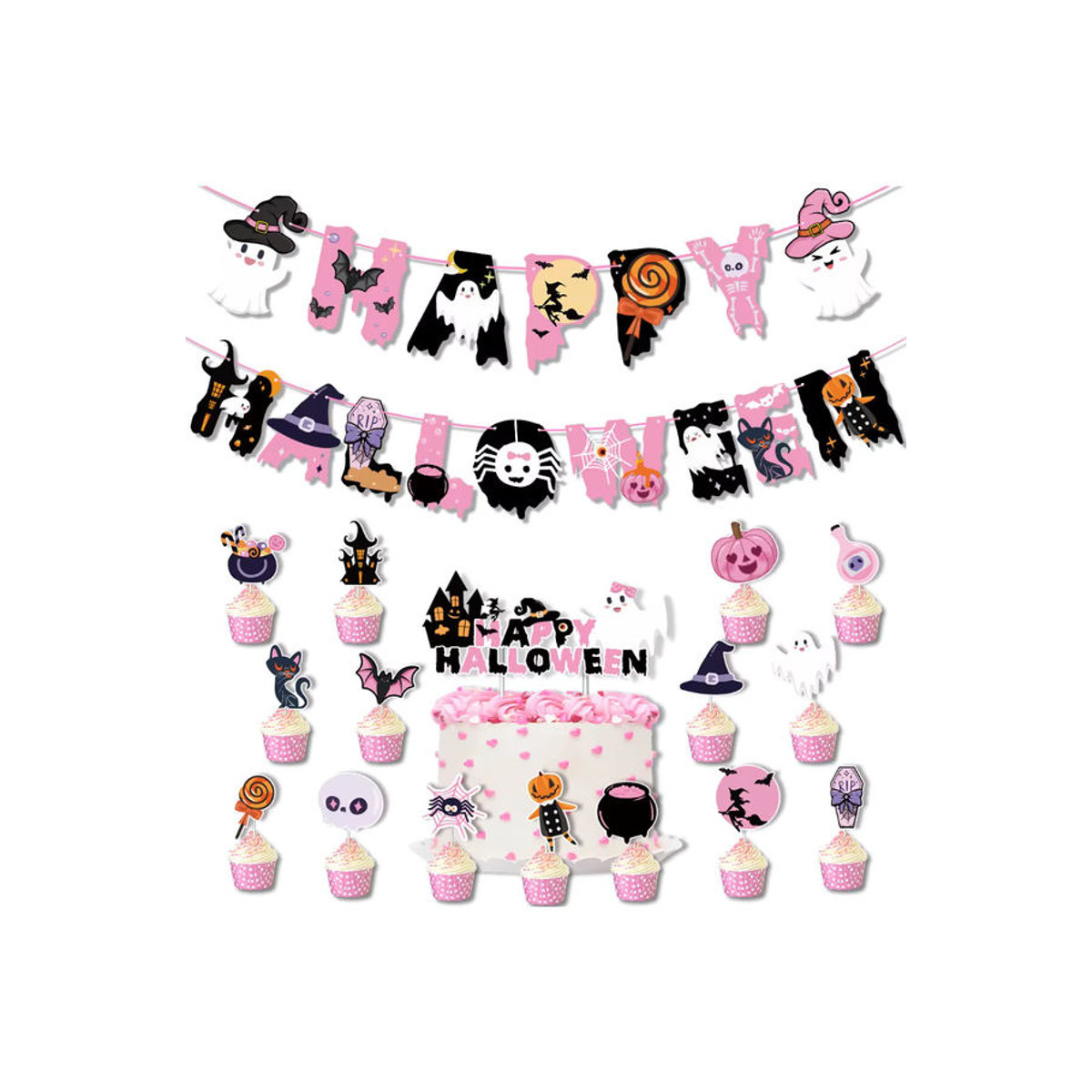 Halloween Party Girlande aus Papier mit Geist, Fledermaus und Spinne in Mehrfarbig zur Dekoration - Bild 7