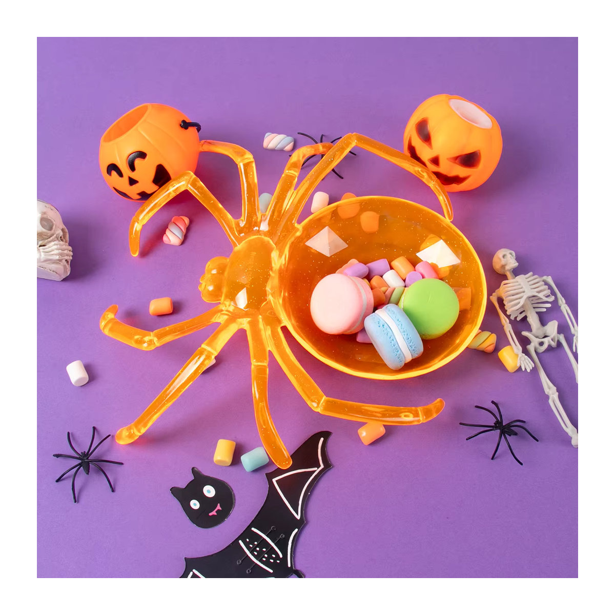 Halloween Spinnen Servierschale aus Kunststoff in Orange und Mehrfarbig für Süßigkeiten und Dekoration - Bild 3