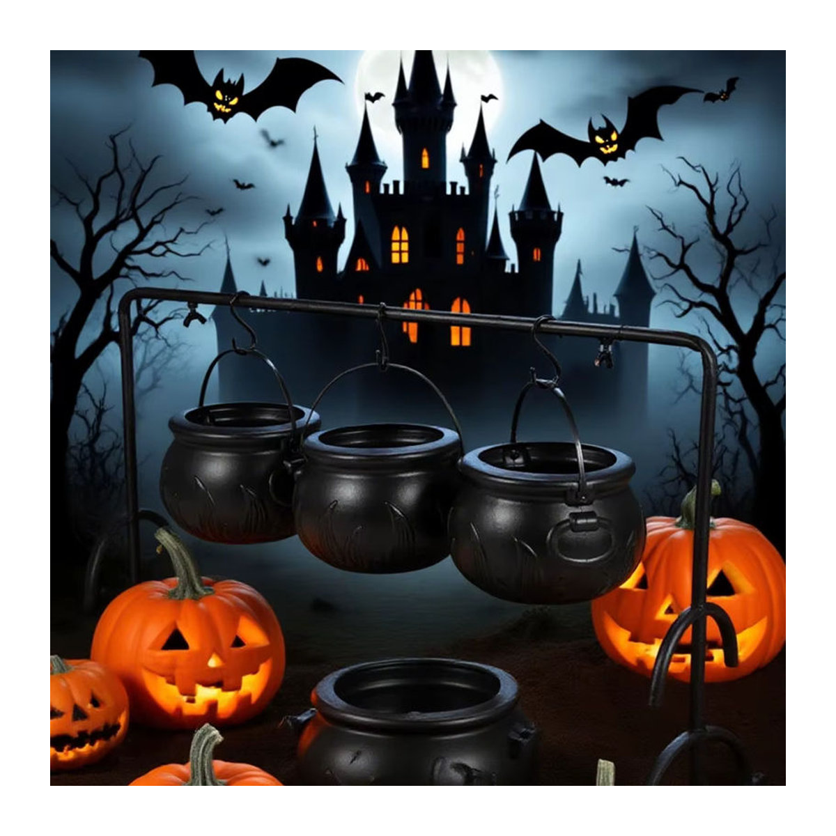Halloween Süßigkeiten Schüssel mit Eisenständer in Schwarz als Party Dekoration - Bild 1