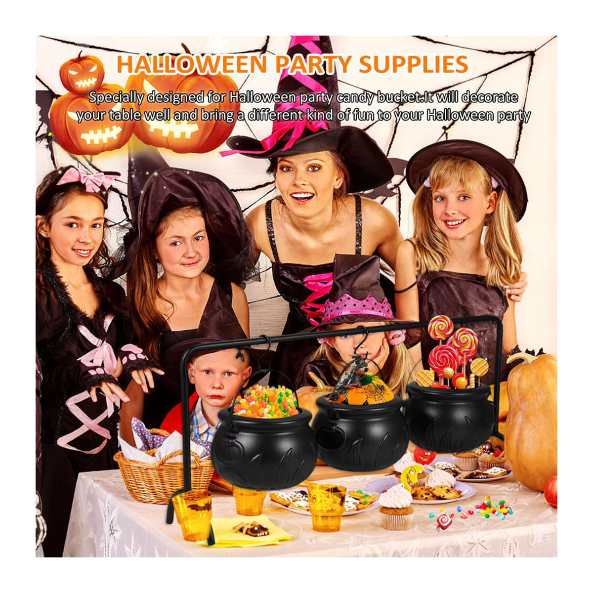 Halloween Süßigkeiten Schüssel mit Eisenständer in Schwarz als Party Dekoration - Bild 4