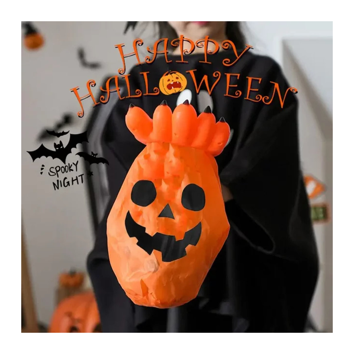 Halloween Süßigkeitenbeutel mit Totenkopf und Kürbis Motiv in Schwarz und Orange für Kinder - Bild 1