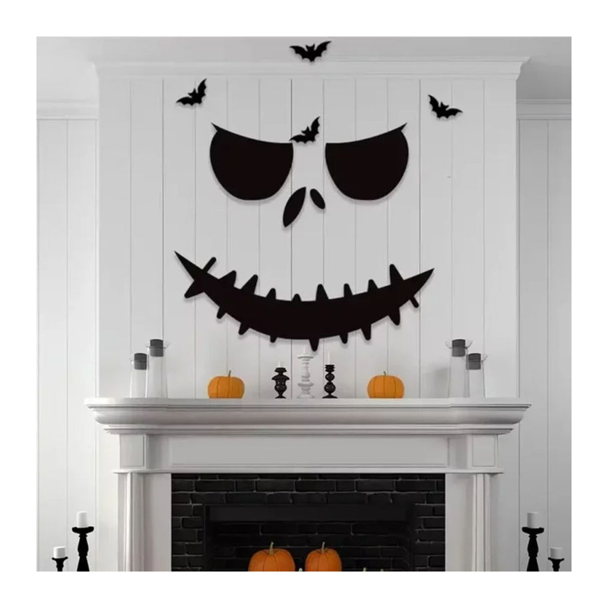 Halloween Wandaufkleber aus Filz mit Schädel Kürbis und Dämonen Motiv in Schwarz - Bild 1