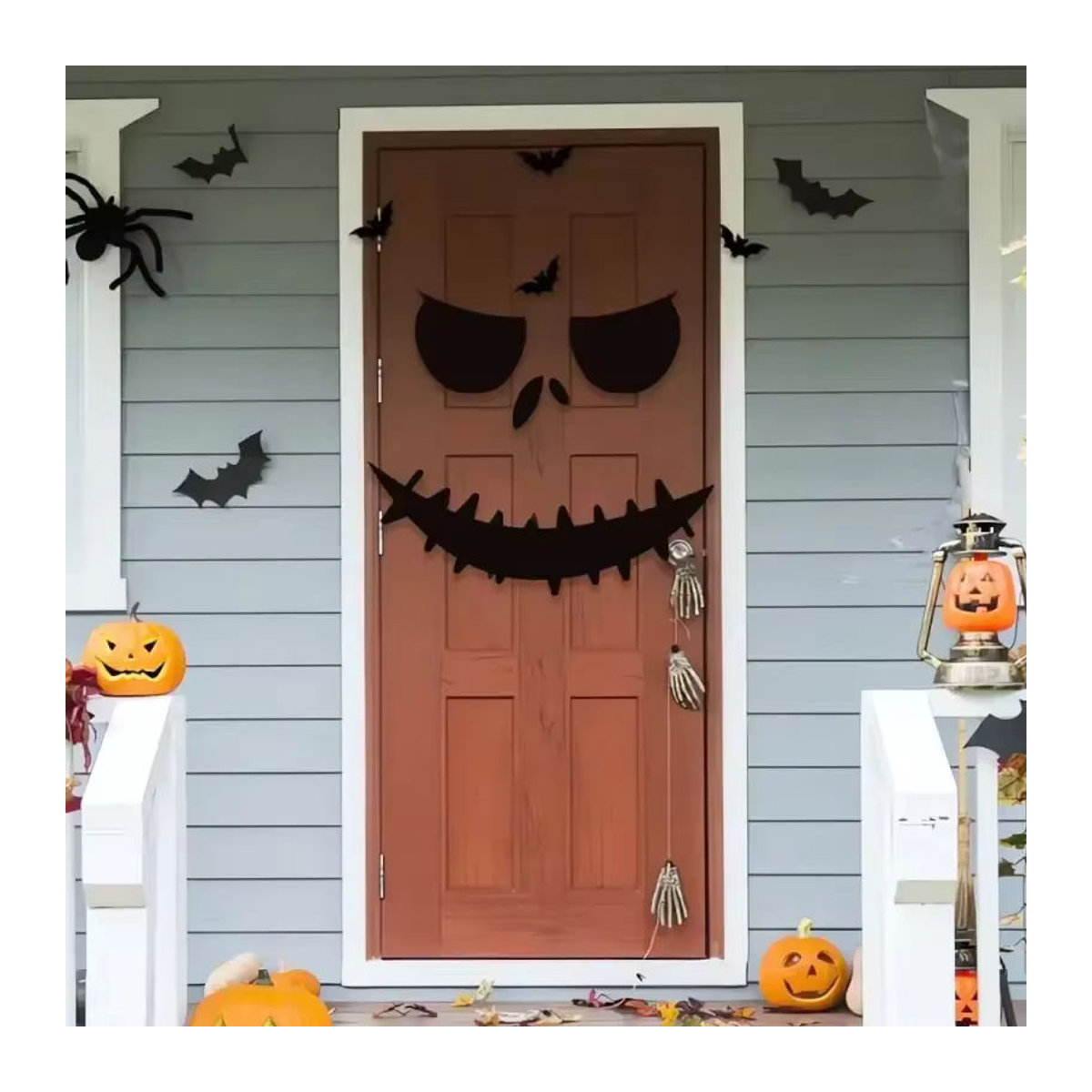 Halloween Wandaufkleber aus Filz mit Schädel Kürbis und Dämonen Motiv in Schwarz - Bild 3