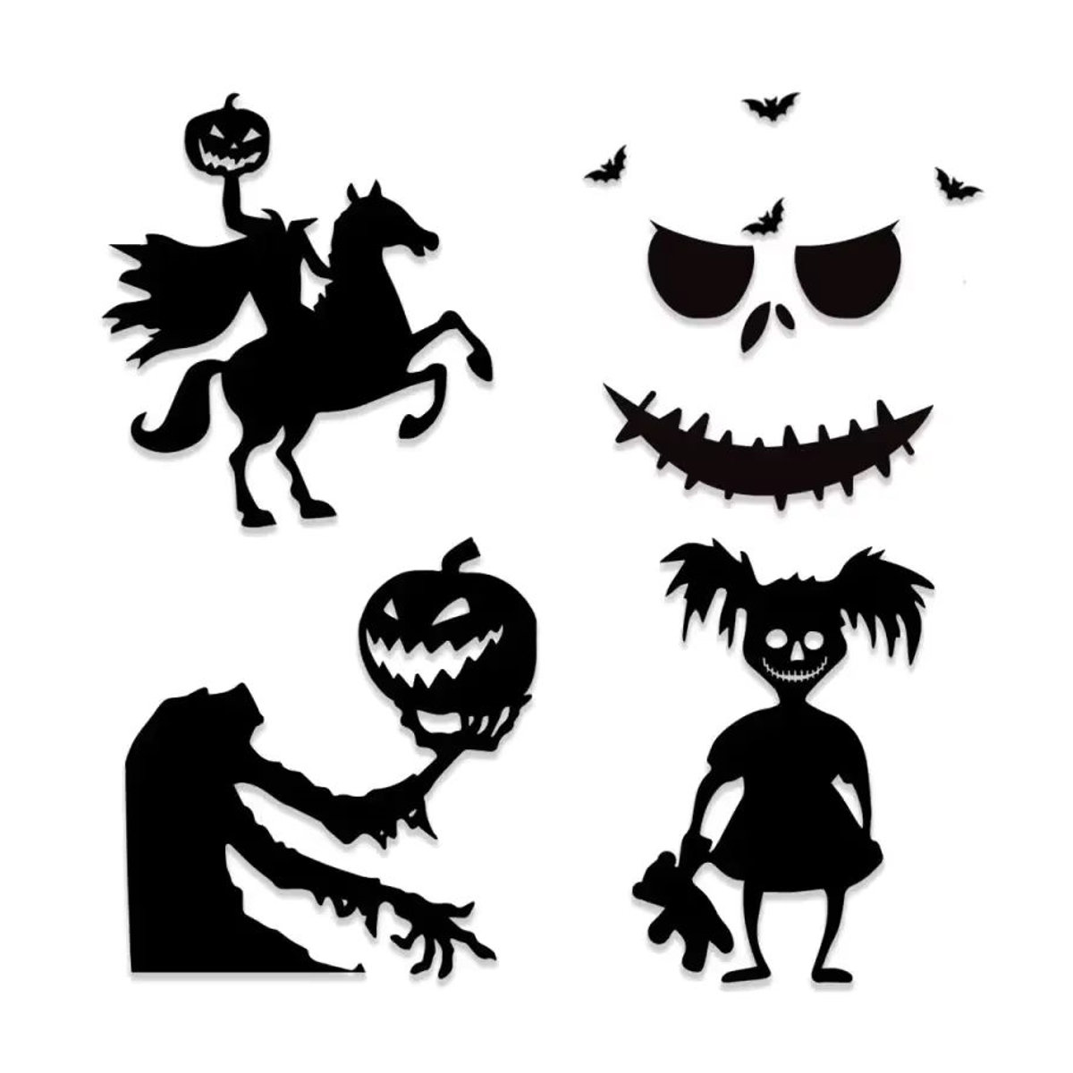 Halloween Wandaufkleber aus Filz mit Schädel Kürbis und Dämonen Motiv in Schwarz - Bild 5