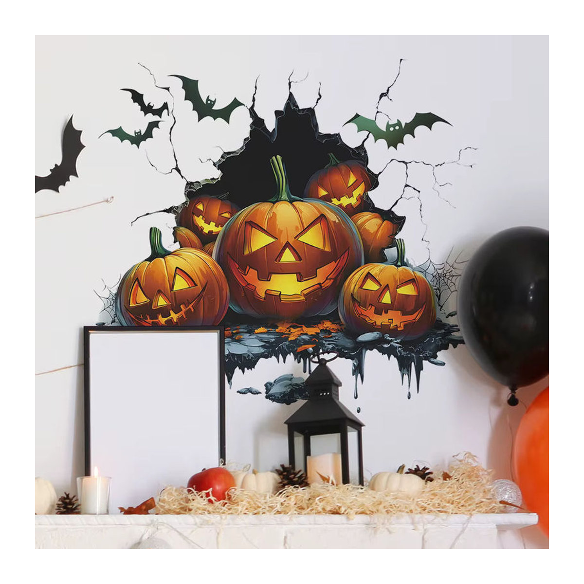 Halloween Wandaufkleber mit Kürbis und Fledermaus in Orange für die Wanddekoration in Schlafzimmer und Wohnzimmer - Bild 2