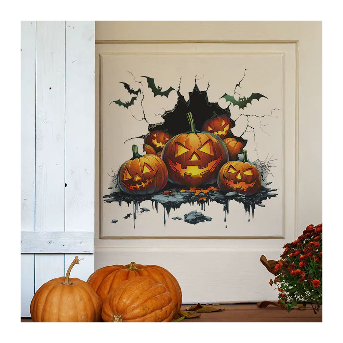 Halloween Wandaufkleber mit Kürbis und Fledermaus in Orange für die Wanddekoration in Schlafzimmer und Wohnzimmer - Bild 3