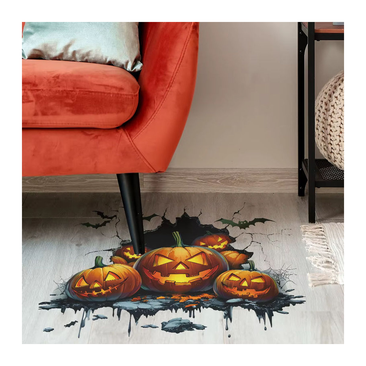 Halloween Wandaufkleber mit Kürbis und Fledermaus in Orange für die Wanddekoration in Schlafzimmer und Wohnzimmer - Bild 4
