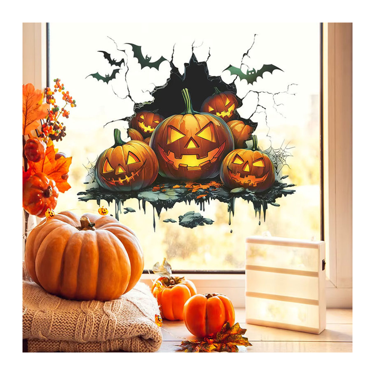 Halloween Wandaufkleber mit Kürbis und Fledermaus in Orange für die Wanddekoration in Schlafzimmer und Wohnzimmer - Bild 5