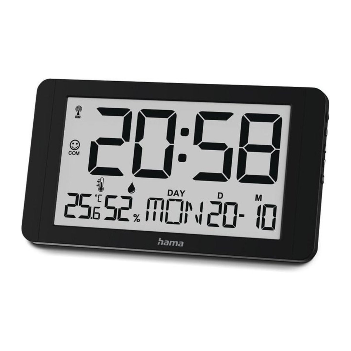 Hama Digitale Funkuhr Kuba mit Thermometer und Hygrometer, Schwarz, B/H/T: 24,8 x 2,48 x 0,3 cm - Bild 1
