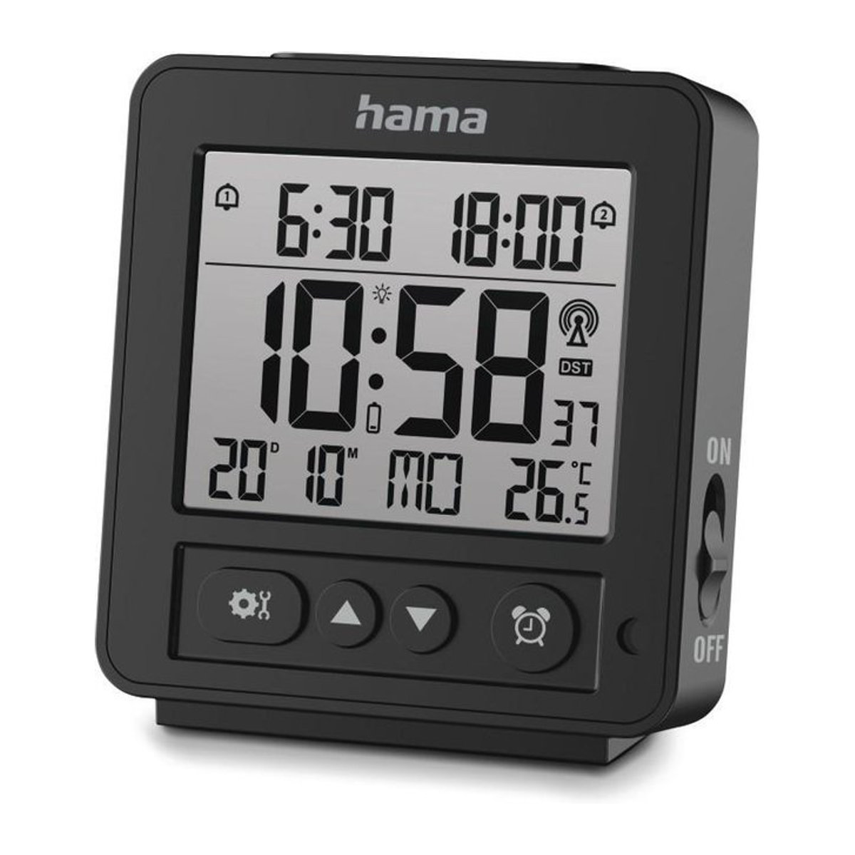 Hama Digitaler Funkwecker Rhodos mit LCD, Thermometer und Datumsanzeige, Schwarz - Bild 1